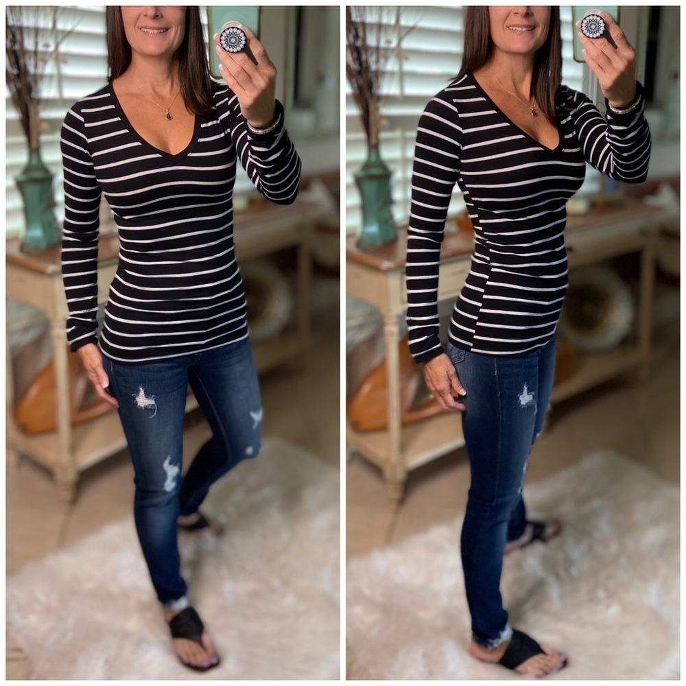 ❤️‍🔥Nautical Striped Preppy Stretch V-Neck Shirt 1922